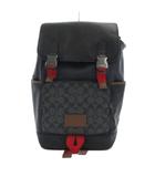 コーチ COACH シグネチャー フラップ バックパック リュックサック 牛革 紺 ネイビー 黒 ブラック C4139 /UO