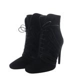 ボッテガヴェネタ BOTTEGA VENETA ブーツ ショート ピンヒール スクエアトゥ レースアップ スエード 39 ブラック /YO14 ■SH