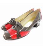 マークバイマークジェイコブス MARC by MARC JACOBS ローヒールパンプス シューズ レースアップ 切替 チャンキーヒール 38 茶 ブラウン 赤 レッド /AE ☆AA★