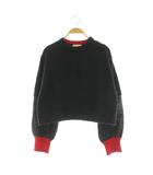 ヒューマンウーマン HUMAN WOMAN 23AW ショート丈配色ニットプルオーバー セーター 長袖 ワイド ボリュームスリーブ M チャコール /MY ■OS