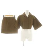 エモダ EMODA セットアップ ヘムカットオフクロップドシャツ 半袖 ミニスカート F S ブラウン /ES ■OS