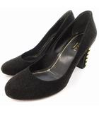 グッチ GUCCI パンプス ラウンドトゥ チャンキーヒール スタッズ 35 22cm 黒 ブラック /OU