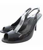 グッチ GUCCI ミュール ヒールサンダル エナメル 35.5 黒 ブラック /GV