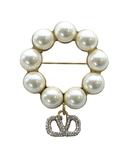 ヴァレンティノ ガラヴァーニ VALENTINO GARAVANI ブローチ フェイクパール クリスタルロゴ ゴールド色 /YO24