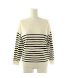 ジャスグリッティー JUSGLITTY 23SS ボーダー Vネック カットソー ニット 2 白 ホワイト 黒 ブラック /AT ■OS