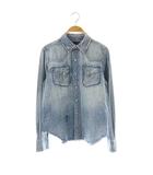ラルフローレン RALPH LAUREN ダメージ加工 デニムシャツ 長袖 前開き スナップボタン コットン ライトブルー /NR ■OS