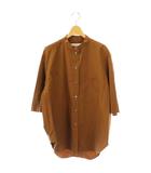 スタジオニコルソン STUDIO NICHOLSON LUCAS POWDER COTTON 半袖シャツ チュニック丈 バンドカラー 1 茶 /MI ■OS