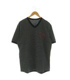 ルイヴィトン LOUIS VUITTON VネックボーダーTシャツ 半袖 コットン L 紺 ネイビー 白 ホワイト /SS ■OS