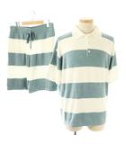 ジェラートピケオム GELATO PIQUE HOMME 24AW スムーズィーliteボーダーハーフパンツ セットアップ ルームウェア ポロシャツ M スモークブルー ホワイト /ES ■OS