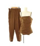 24SS ストレッチツイルタックキャミブラウス ハイウエストパンツ セットアップ 38 茶 ブラウン /SS ■OS