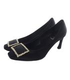 ロジェヴィヴィエ ROGER VIVIER スタークリスターバックル サテンパンプス ピンヒール スクエアトゥ 36.5 黒 ブラック /SR