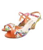 ダイアナ DIANA ウェッジソールサンダル ヒール ストラップ 花柄 23cm オレンジ /GV