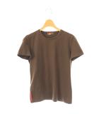 プラダ リネアロッサ PRADA LINEA ROSSA サイドロゴ バックポケット クルーネックTシャツ 半袖 M ブラウン /HK ■OS