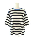 ヒューマンウーマン HUMAN WOMAN 25SS シルケット天竺ボーダーカットソー 半袖 M 白 ホワイト 青 ブルー /AT ■OS