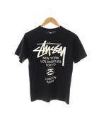 ステューシー STUSSY ワールドツアーロゴ半袖Tシャツ カットソー S ブラック ホワイト /DO ■OS