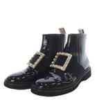 ロジェヴィヴィエ ROGER VIVIER ヴィヴ レンジャー パテントレザー チェルシー ブーツ ショート フラット 40 ブラック /YO32