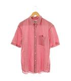 ステューシー STUSSY ギンガムチェック ロゴ刺繍 半袖 シャツ L レッド /HK ■OS