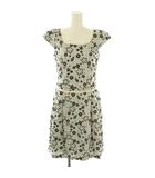 トッカ TOCCA フラワー刺繍ウエストリボン キャップスリーブワンピース 膝丈 半袖 0 グレー /AT ■OS