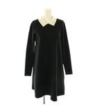 セルフォード CELFORD 25AW 衿付きAラインニットワンピース ひざ丈 36 ブラック ホワイト /DF ■OS ■SH