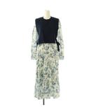  チーク Cheek 2点セット ニットレイヤーコンビワンピース ノースリーブカットソー 総柄ワンピース M ネイビー ホワイト ライトブルー /DO ■OS ■SH