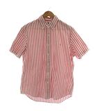 ポロ ラルフローレン POLO RALPH LAUREN コットンストライプ半袖ボタンダウンシャツ スタンドカラー M 白 ホワイト ピンク /AT ■OS