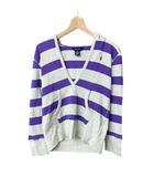 ラルフローレン RALPH LAUREN Vネック ボーダー パーカー プルオーバー 長袖 女の子 160 グレー ■FY