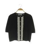 アベニールエトワール Aveniretoile スカラップレース半袖ニットカーディガン 38 ブラック /MY ■OS