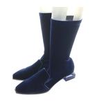 ジョルジオアルマーニ GIORGIO ARMANI ショートブーツ ミドルブーツ クリアヒール ベルベット 39 24.5-25.0cm 青 ブルー /MI ■OS