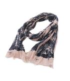 ロエベ LOEWE スカーフ ストール プリーツ加工 花柄 フリンジ シルク混 ピンク ブラック グレー /YO11 ■OH