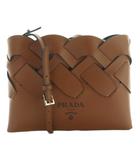 トレス 編み込み ミニショルダーバッグ スクエア レザー 茶 ブラウン /AQ ■OS ■OH