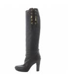 トッズ TOD'S ブーツ ロング ハイヒール サイドレースアップ レザー 35 ダークブラウン /YO8 ■SH