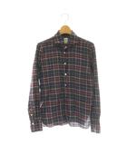 フィナモレ finamore コットンチェックシャツ 長袖 42 ボルドー ネイビー /DF ■OS ■SH
