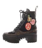 ルイヴィトン LOUIS VUITTON モノグラム ワールドツアーライン ローリエート デザートブーツ プラットフォーム ショート チャンキーヒール レースアップ 36.5 ブラック ブラウン /YO3