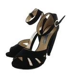プラダ PRADA アンクルストラップサンダル ビジュー スエード 35.5 黒 ブラック /SS ■OS