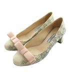 プラダ PRADA パンプス パイソン型押し リボン オフホワイト 黒 ブラック /SS ■OS