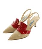 プラダ PRADA ミュール ポインテッドトゥ スリングバック 36 23.0cm ベージュ 赤 /MI ■OS