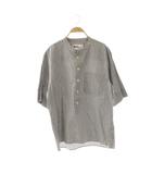 マーガレットハウエル MHL. ストライプ柄バンドカラーS/Sシャツ M ネイビー ホワイト /DO ■OS ■SH