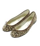 ロンドンソール London Sole バレエシューズ パンプス 37 23.5cm 24cm レオパード柄 ベージュ 黒 ブラック 茶色 ブラウン リボン付き パイピング /RI ■OS