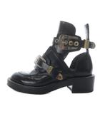 バレンシアガ BALENCIAGA サンチュール アンクルブーツ ショート チャンキーヒール レザー 37 ブラック /YO14 ■SH