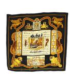 エルメス HERMES IN SALZBURG ザルツブルグにて カレ90 スカーフ シルク 黒 ブラック ゴールドカラー /SS ■OS ■OH