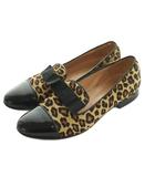 ファビオルスコーニ FABIO RUSCONI オペラシューズ レオパード柄 ハラコ リボン 36 23.0cm 黒 ベージュ /MI ■OS