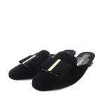 サルヴァトーレフェラガモ Salvatore Ferragamo Sciacca Flower Heel Mule ミュール ローヒール ヴァラ リボンモチーフ ベルベット 4.5C ブラック /YO10