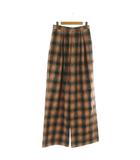 シャネル CHANEL チェック スパンコール タックパンツ ワイド ジッパーフライ コットン 38 サーモンピンク 黒 ブラック /NR ■OS