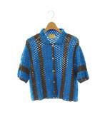 ユナイテッドアローズ UNITED ARROWS クロシェ ショートスリーブシャツ ニット ブルー ダークブラウン /ES ■OS