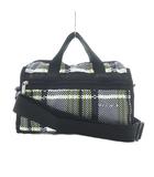 レスポートサック LesportSAC ショルダーバッグ 黒 ブラック 白 ホワイト 黄緑 チェック柄 ロゴプリント /RI ■OS