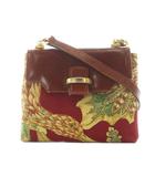 サルヴァトーレフェラガモ Salvatore Ferragamo ショルダーバッグ レザー 赤 レッド 茶色 ブラウン 黄色 鳥柄 植物柄 /RI ■OS ■OH