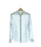 ジャンネット GIANNETTO リネン チェック 長袖 シャツ L ホワイト ブルー /DF ■OS