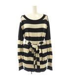 エスカーダ ESCADA ラメ ボーダー ニット チュニック ウエストリボン 40  黒 ブラック ゴールドカラー /AQ ■OS