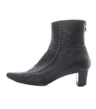 プラダ PRADA レザー ブーツ ショートブーツ スクエアトゥ 36 黒 ブラック /SR