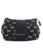 トッカ TOCCA ポーチ メイク 化粧 リボン刺繍 キャンバス ブラック /YO9